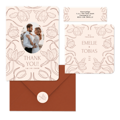 Klassieke trouwkaartenset met art deco tulpen beige