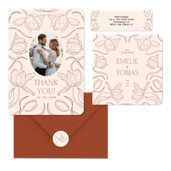 Klassieke trouwkaartenset met art deco tulpen beige