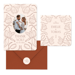 Klassieke trouwkaartenset met art deco tulpen beige