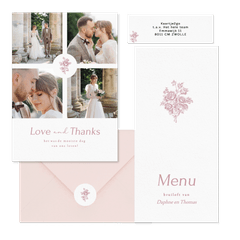 Klassieke trouwset met vintage roze boeket met rozen