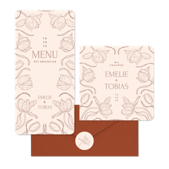 Klassieke trouwkaartenset met art deco tulpen beige