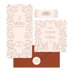 Klassieke trouwkaartenset met art deco tulpen beige