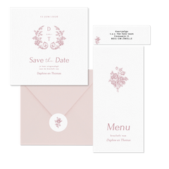 Klassieke trouwset met vintage roze boeket met rozen