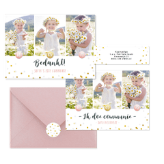 Hippe fotocollage kaarten communie met gouden confetti