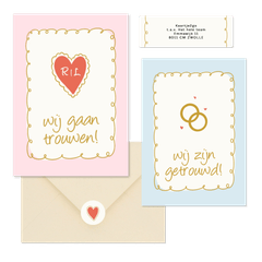 Vrolijke trouwkaartenset met doodle illustraties