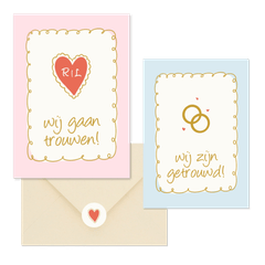 Vrolijke trouwkaartenset met doodle illustraties