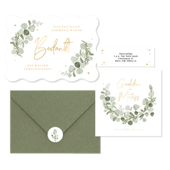 Eucalyptus trouwset goud hartjes spetters