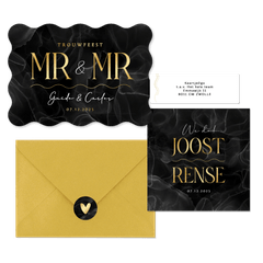 Trouwset chic marmer zwart goud typografisch