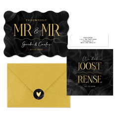 Trouwset chic marmer zwart goud typografisch