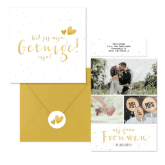 Trouwset fotocollage gouden confetti, hartjes