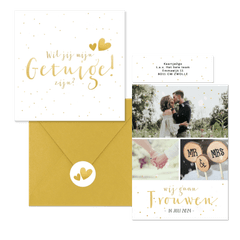 Trouwset fotocollage gouden confetti, hartjes