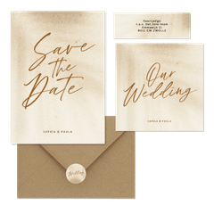 Trouwkaartenset natuurlijk in zandkleur