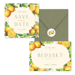 Zomerse trouwset met citroenen, blaadjes en streepjes