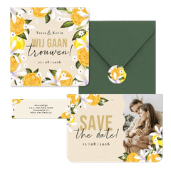 Botanisch zomerse trouwhuisstijl Mediterranee met geschilderd fruit en bloemen