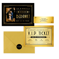 Trouwkaartenset VIP ticket goud