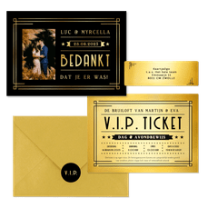 Trouwkaartenset VIP ticket goud