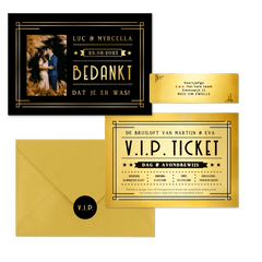 Trouwkaartenset VIP ticket goud