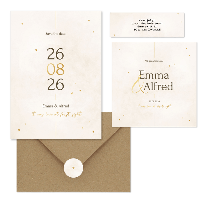 Minimalistische trouwset met gouden details