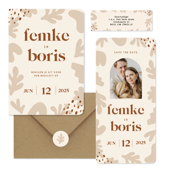 Trouwset beige met trendy abstracte vormen