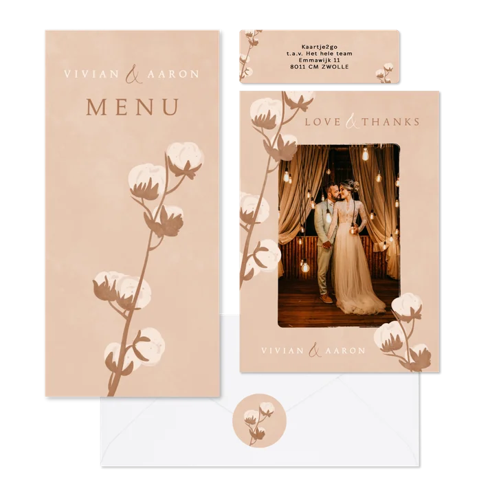 Trouwset natuurlijk in beige met katoentakje