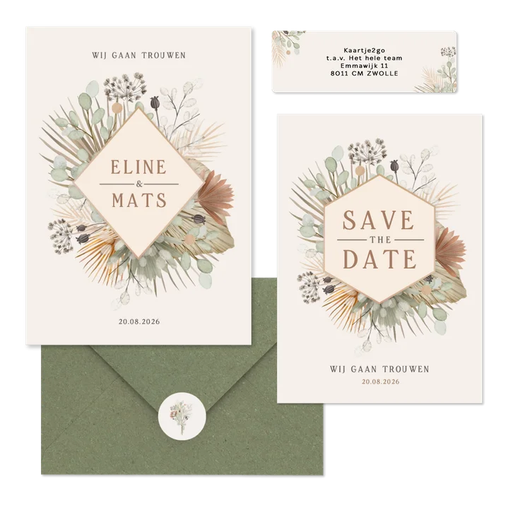 Bohemian trouwset met droogbloemen