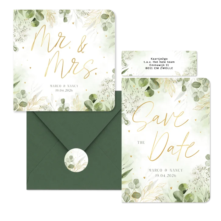 Set waterverf takjes groen met goud accenten