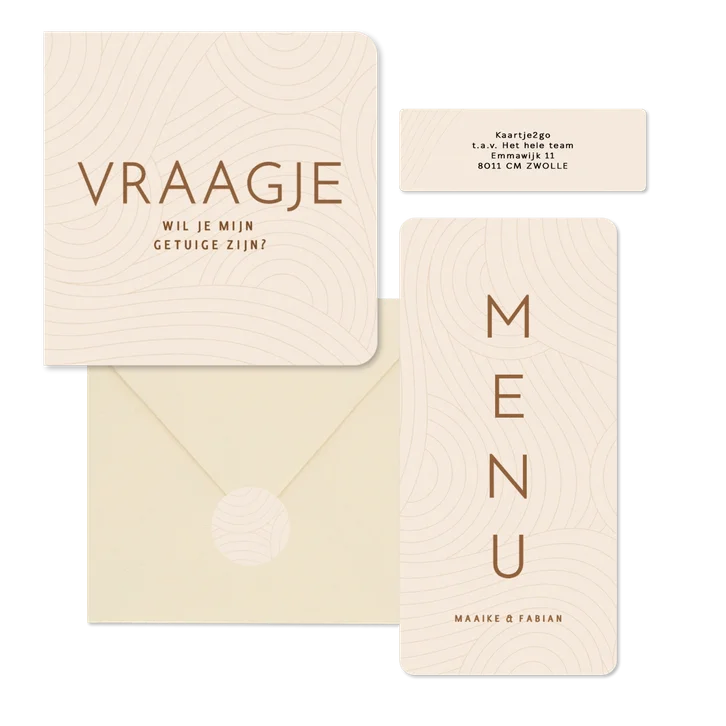 Moderne beige trouwset met golvende lijnen