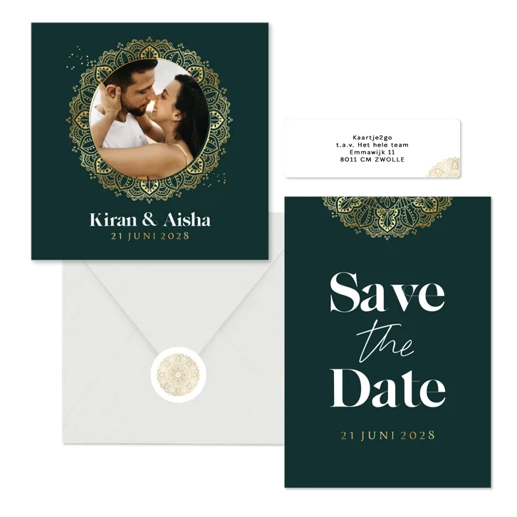 Trouwkaartset chic lijntekening mandala goud