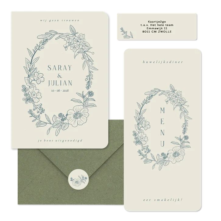 Klassieke set met geïllustreerde bloemenkrans