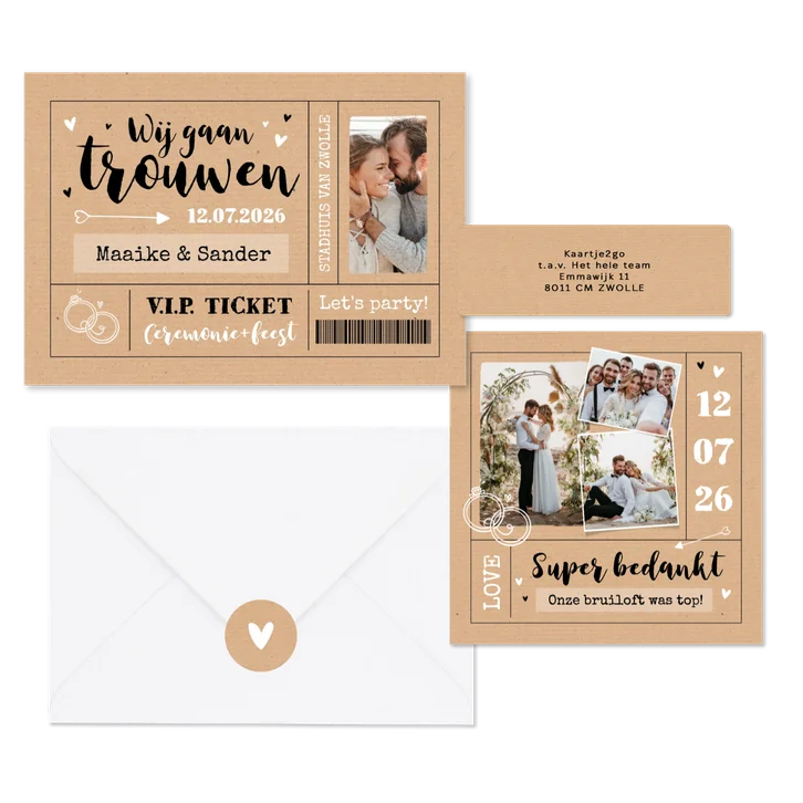 Trouwkaarten ticket kraftlook hip