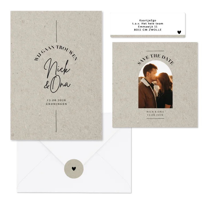 Less is more trouwkaarten set in kraftlook
