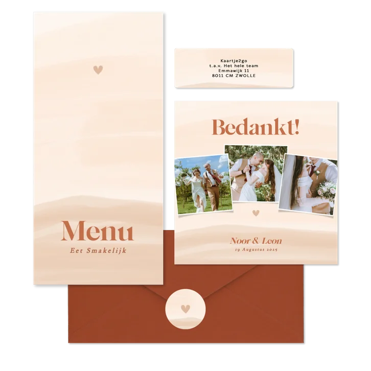 Waterverf trouwkaartenset in beige oranje tinten