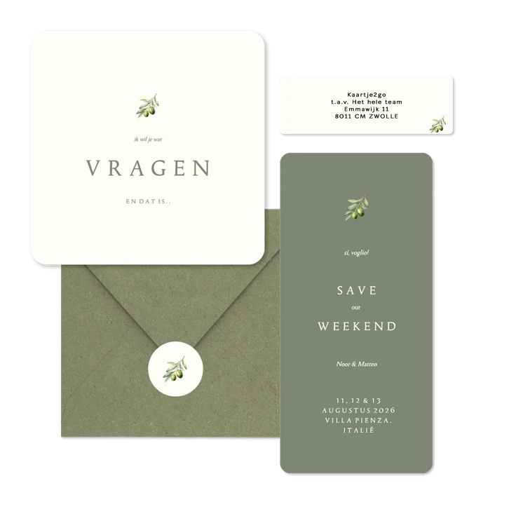 Minimalistische trouwset met olijftakje