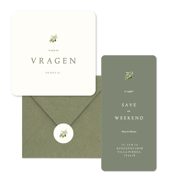 Minimalistische trouwset met olijftakje