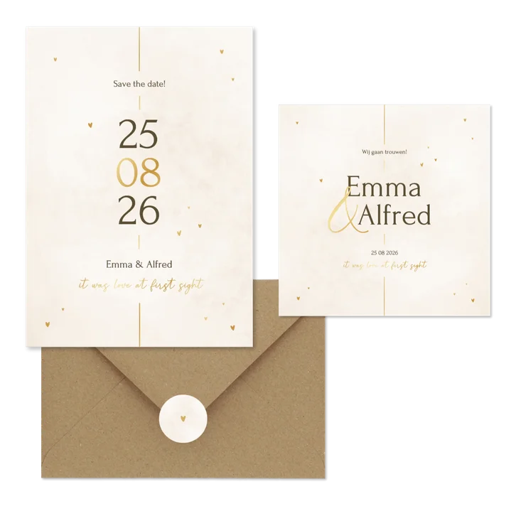 Minimalistische trouwset met gouden details