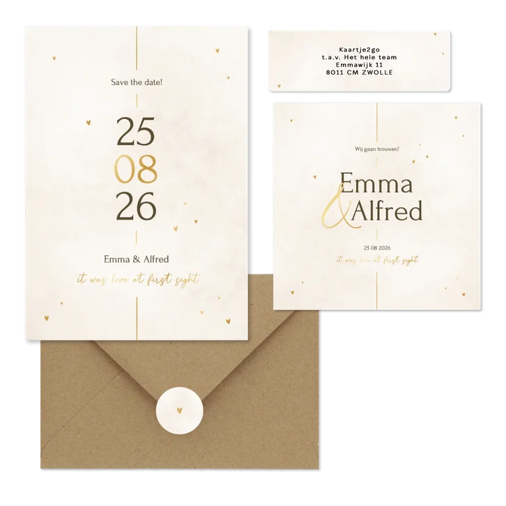 Minimalistische trouwset met gouden details