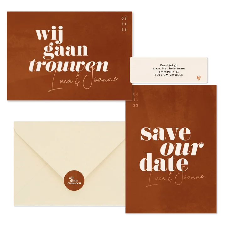 Trouwset minimalistisch roest met waterverf