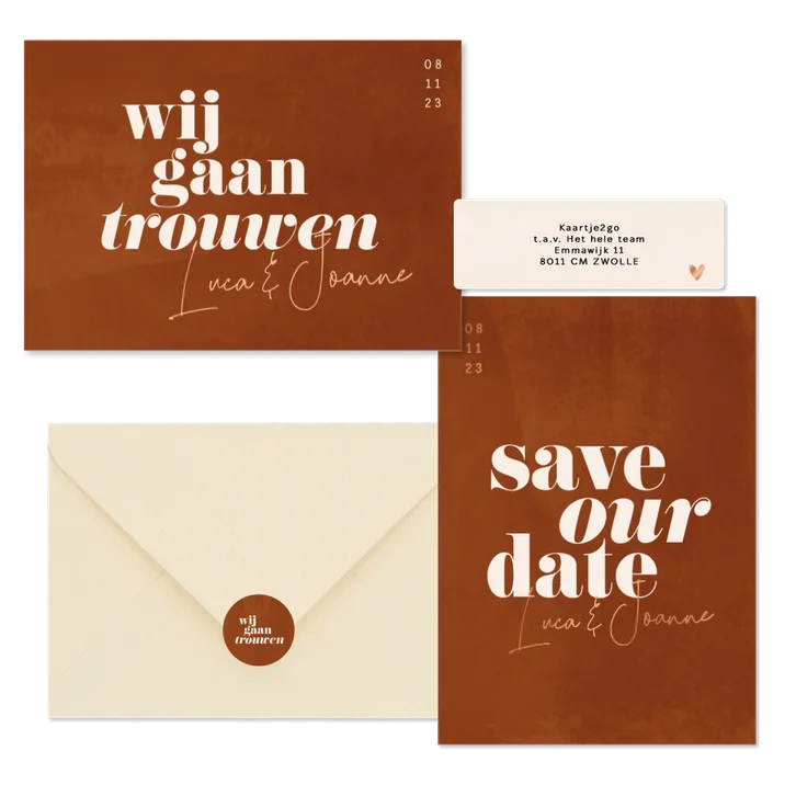 Trouwset minimalistisch roest met waterverf