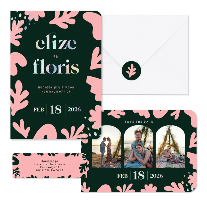 Trouwset abstracte vormen trendy groen roze