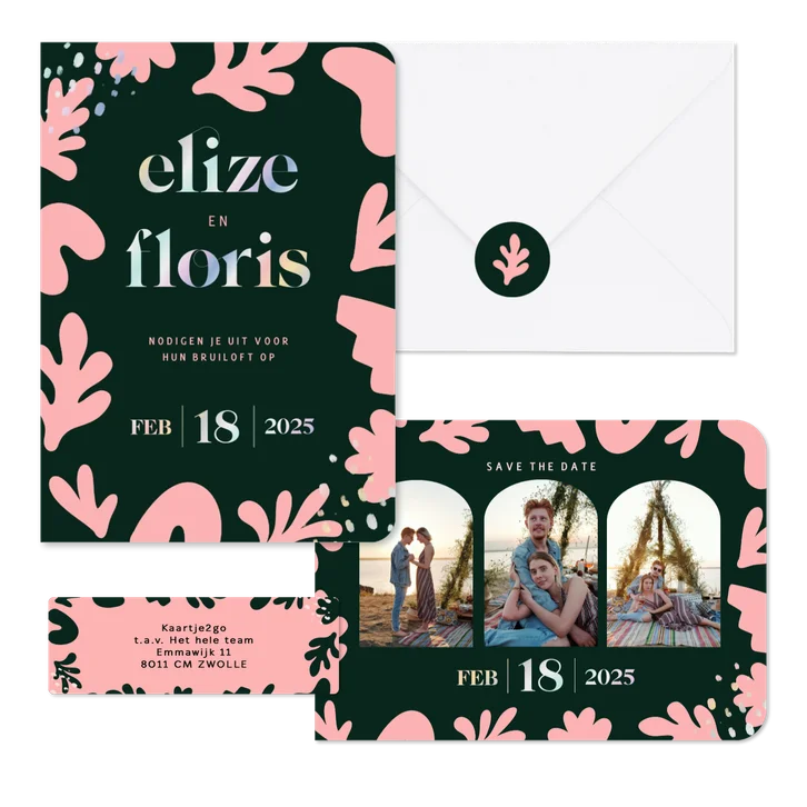 Trouwset abstracte vormen trendy groen roze