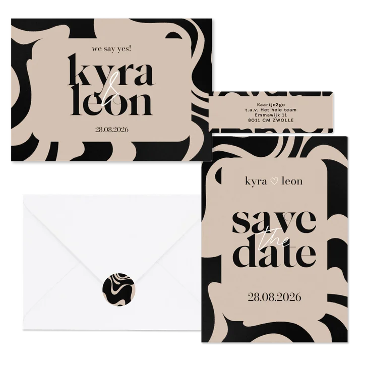 Trouwset moderne swirls op beige achtergrond