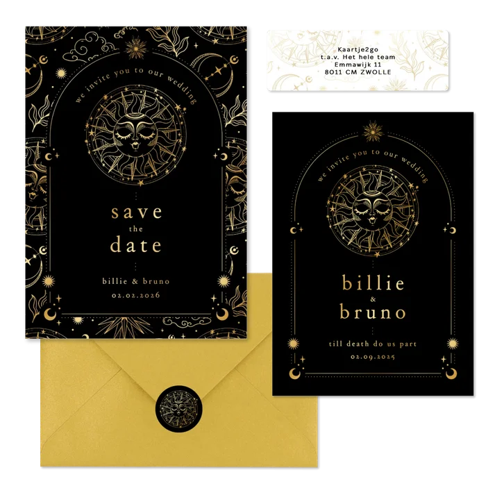 Originele trouwset astrologie met goudfolie