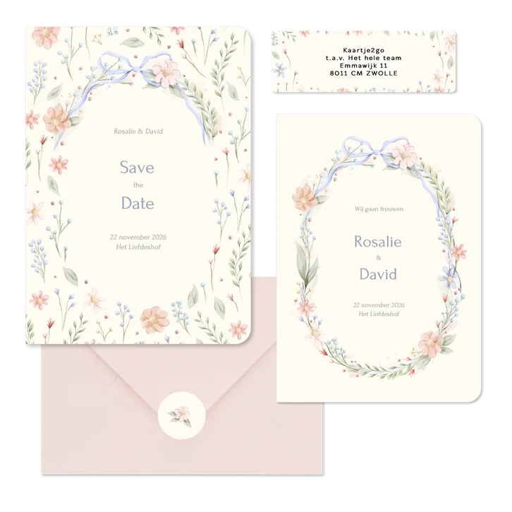 Romantische trouwset strik met aquarel bloemen