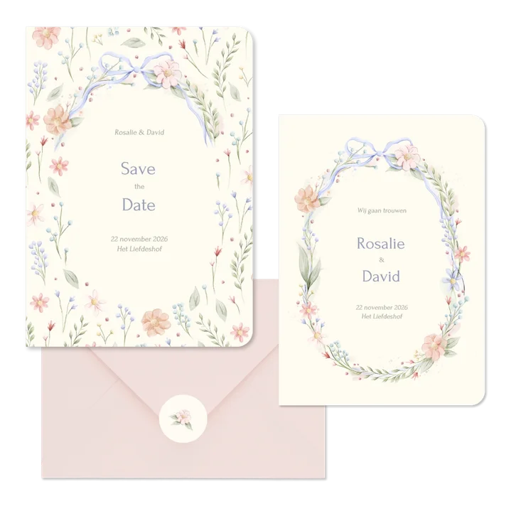 Romantische trouwset strik met aquarel bloemen