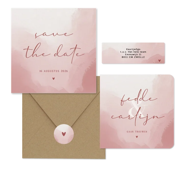 Trouwen minimalistisch met waterverf oudroze