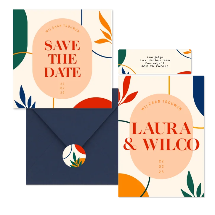 Kunstige trouwset met abstracte vormen