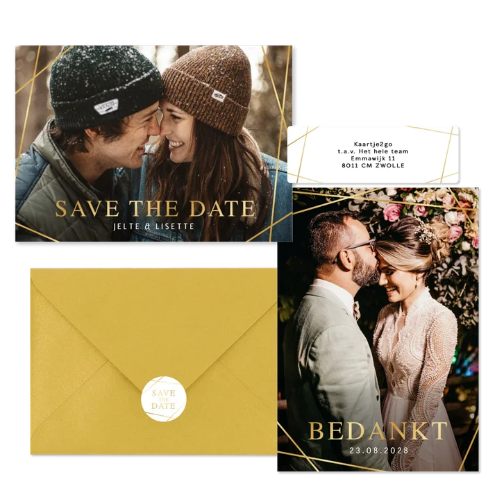 Trouwset gouden geometrische lijnen en foto