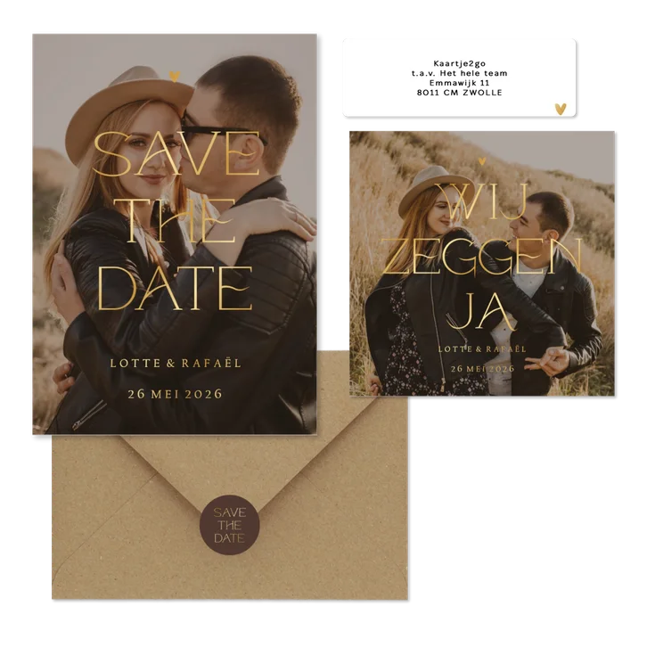 Trouwset simpel met foto en goudfolie