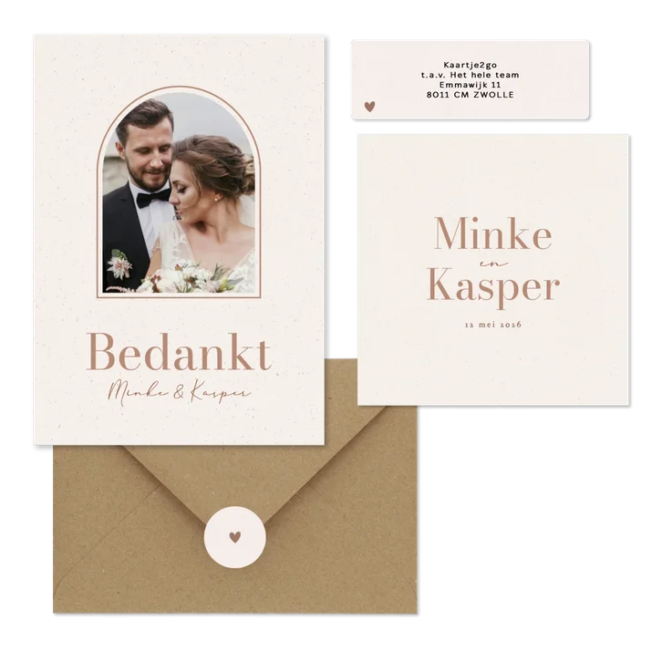Minimalistische trouwkaartenset beige papiertextuur