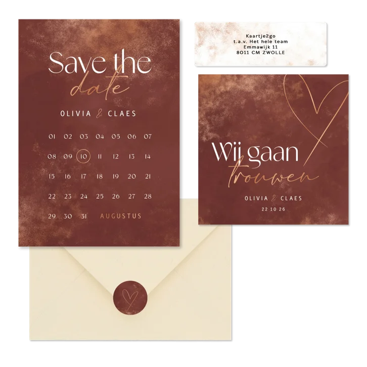 Trouwset stijlvol met koper accenten